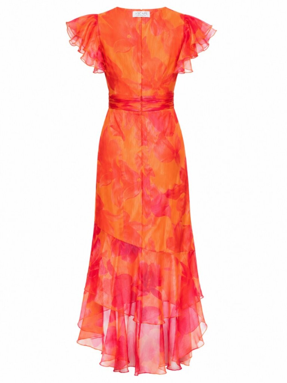 Xscape Orange & Pink Ruffled Midi Dress - Picture 6 of 6